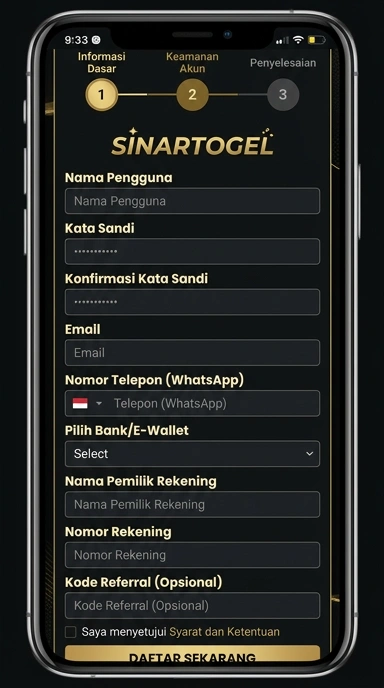 Tampilan halaman daftar sinartogel