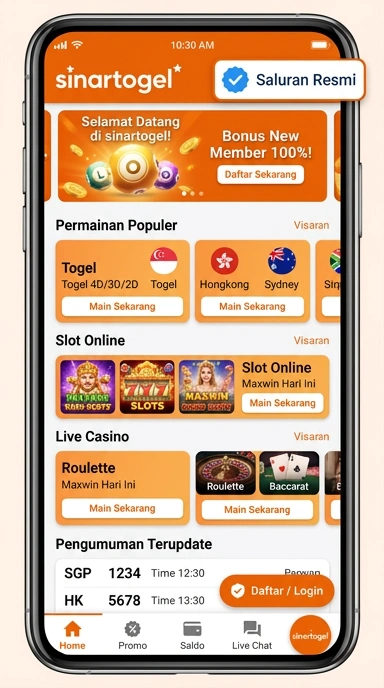 Tampilan kanal resmi sinartogel